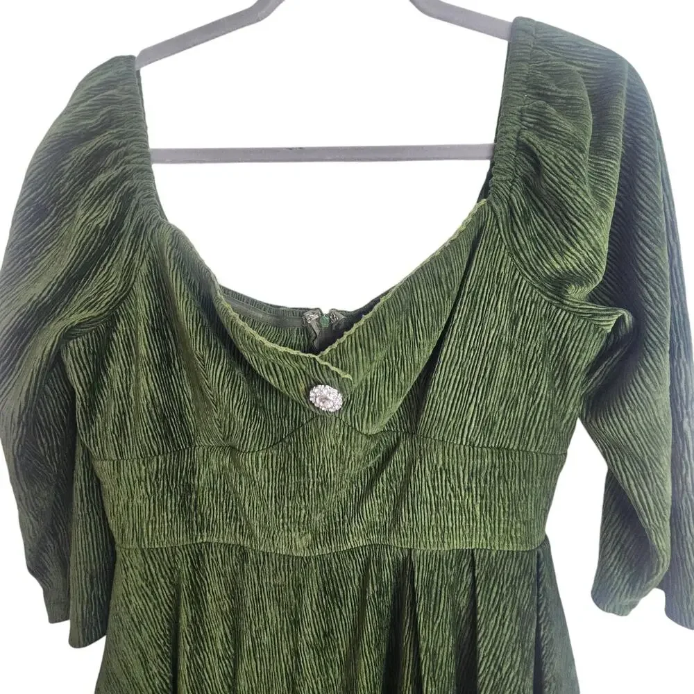 Unique Vintage Womens Velvet Swing Dress Size M Lamar Retro Midi Pleated Pockets